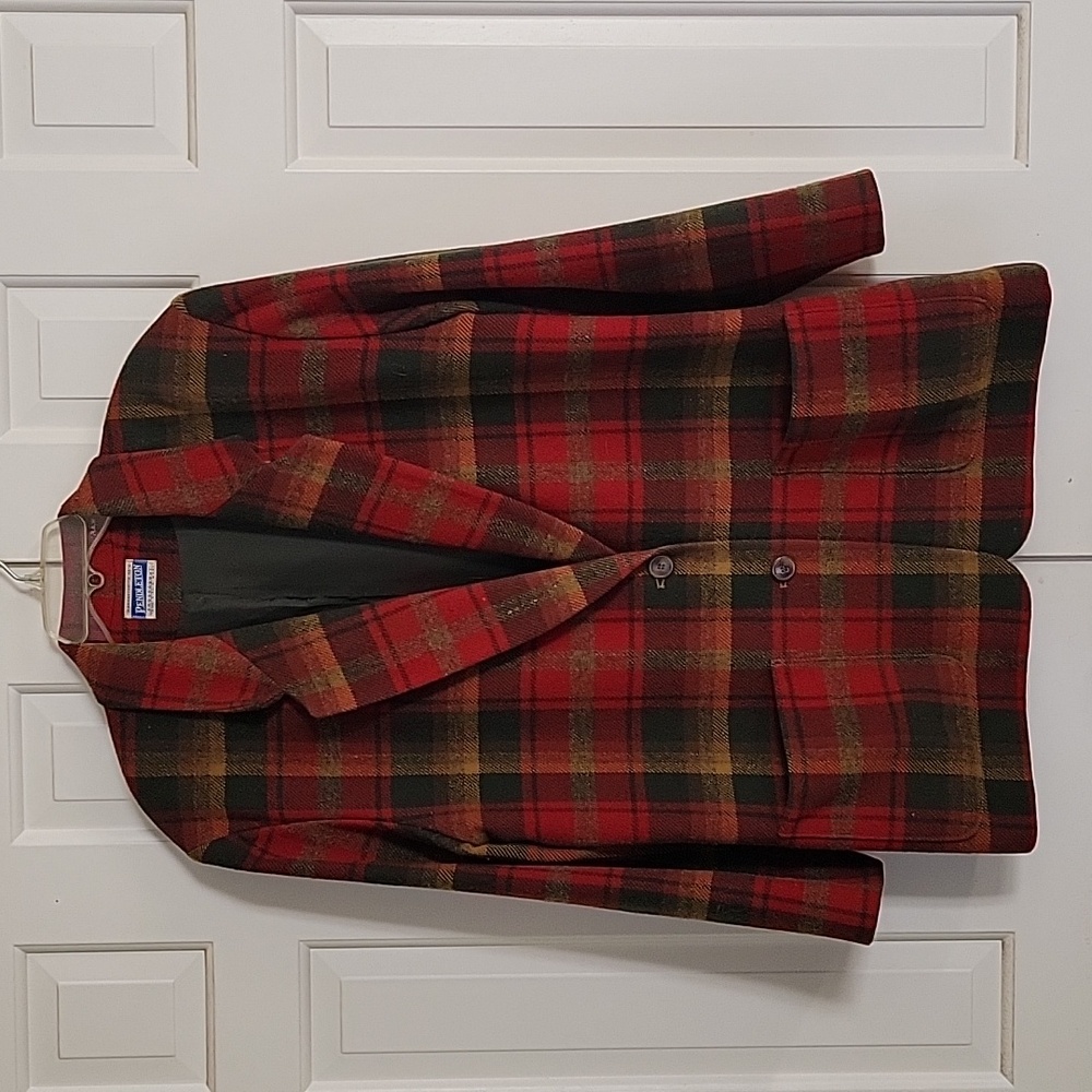 Pendleton Knockabout vintage women's red green plaid blazer sz L